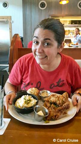 Carrie with her fried chicken