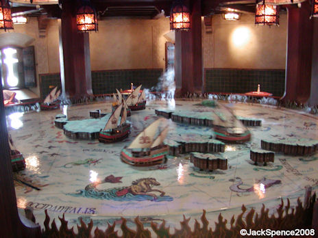 Miniature galleons in Fortress Explorations Mediterranean Harbor at Tokyo DisneySea