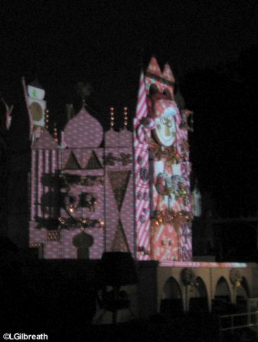 Holiday projections on small world facade