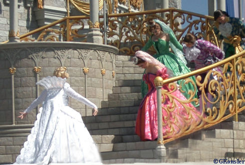 Bowing to her guests